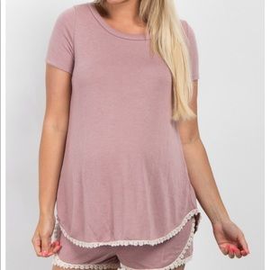 Mauve Crochet Trim Pajamas